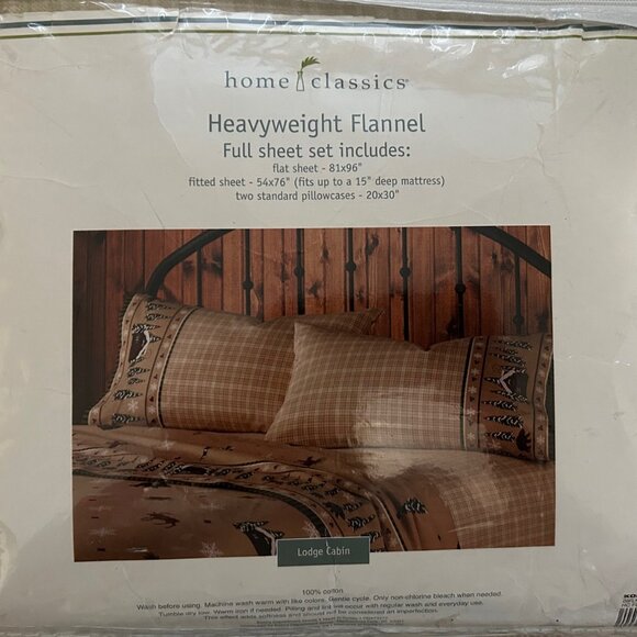 Cozy HOME CLASSICS Full-Size Flannel Sheet Set, with Rustic "Lodge Cabin" Motif - Picture 4 of 8